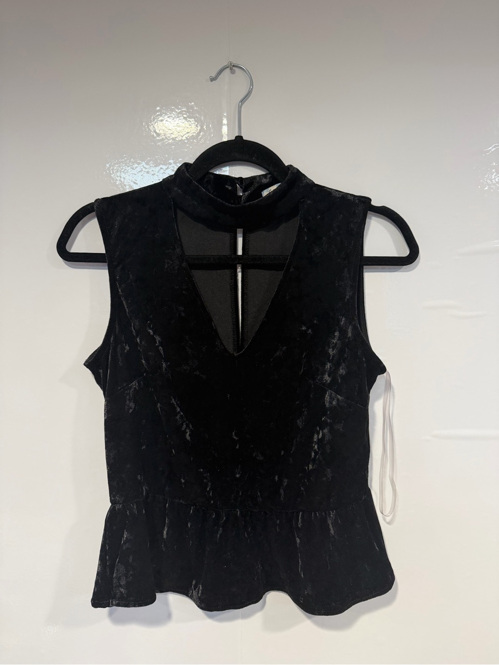 Black Velvet Sleeveless Peplum‎ Top with Mock Neck Cloud & Sky